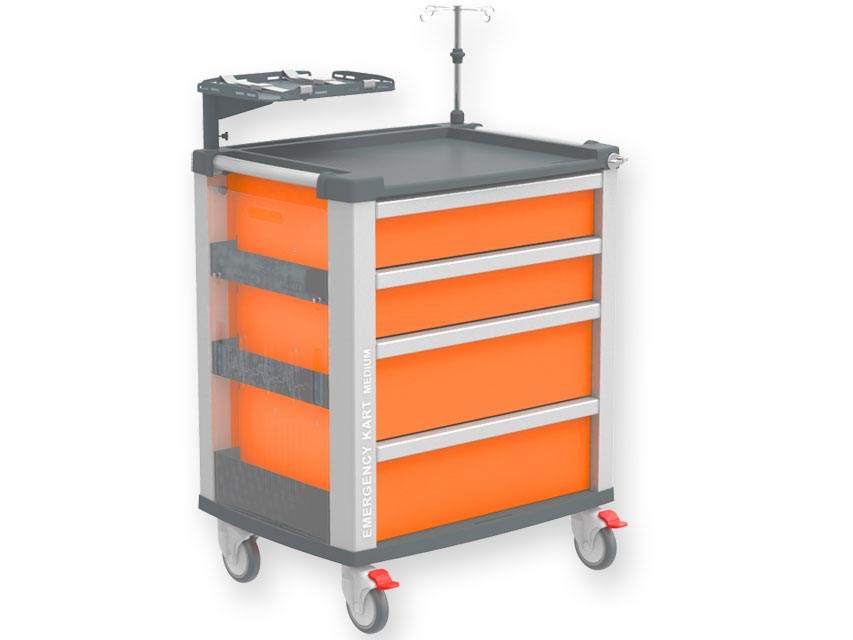 Carrinho de emergência Kart médio com 4 gavetas - laranja