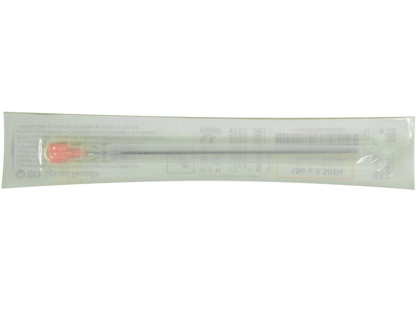 Agulhas espinhais BD Yale com ponta Quincke - 18G × 3,5” - 1,2 × 90 mm - rosa