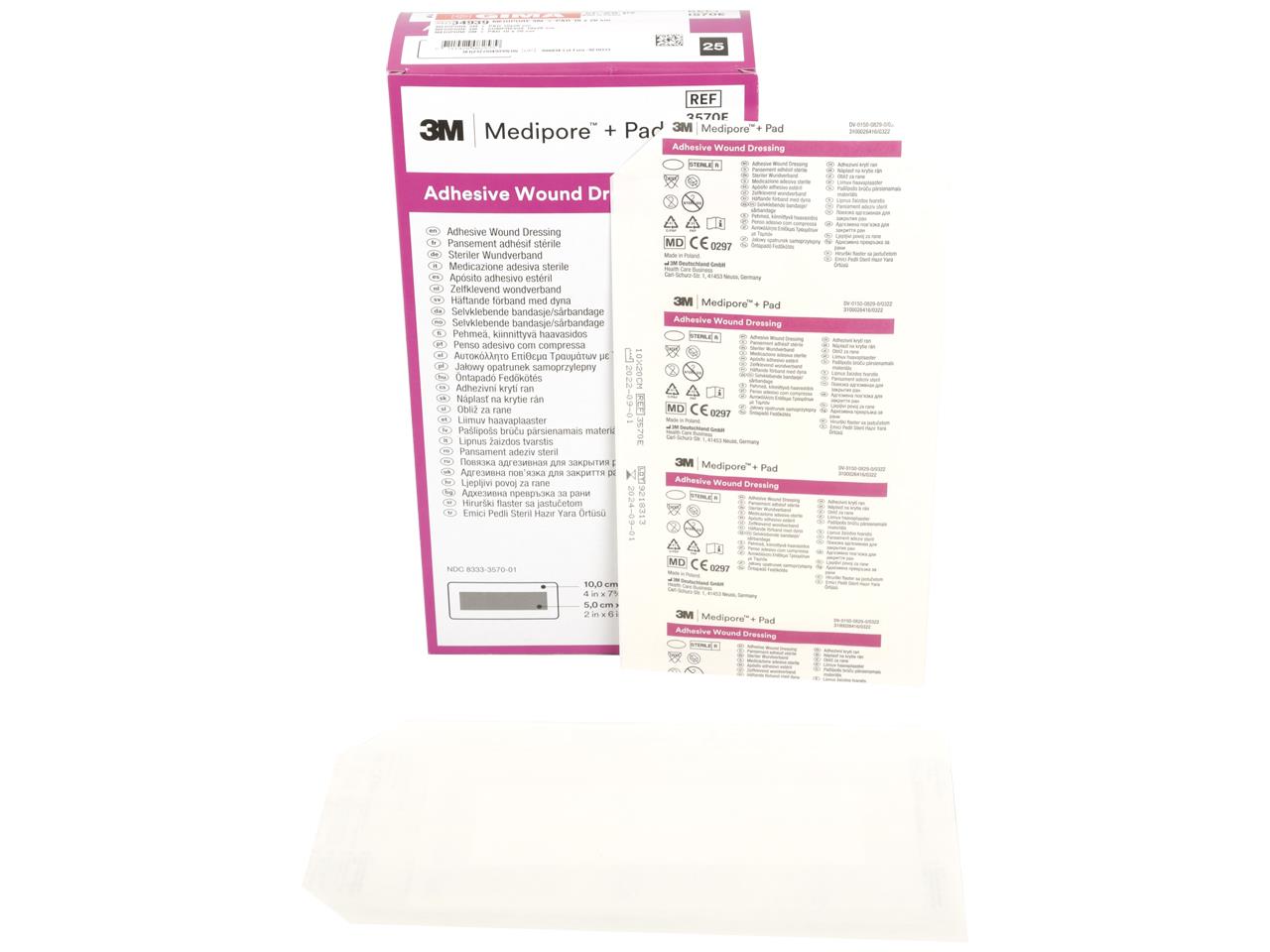 3M™ Medipore™ + Pad 3570E Penso em TNT estéril com compressa - 10 × 20 cm