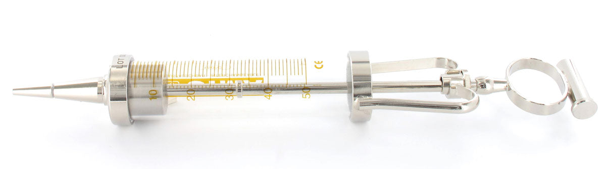 Janet Record ouvido seringa 100cc - vidro, metal /