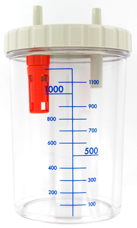 Vaso de 1 litro com tampa, autoclavável para aspirador