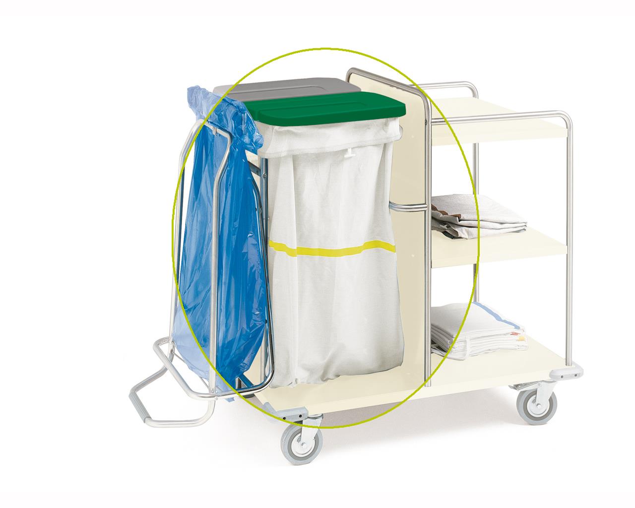 Saco para carrinho de lavandaria branco com riscas amarelas