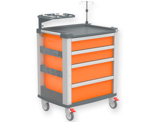 Carrinho de emergência Kart médio com 4 gavetas - laranja