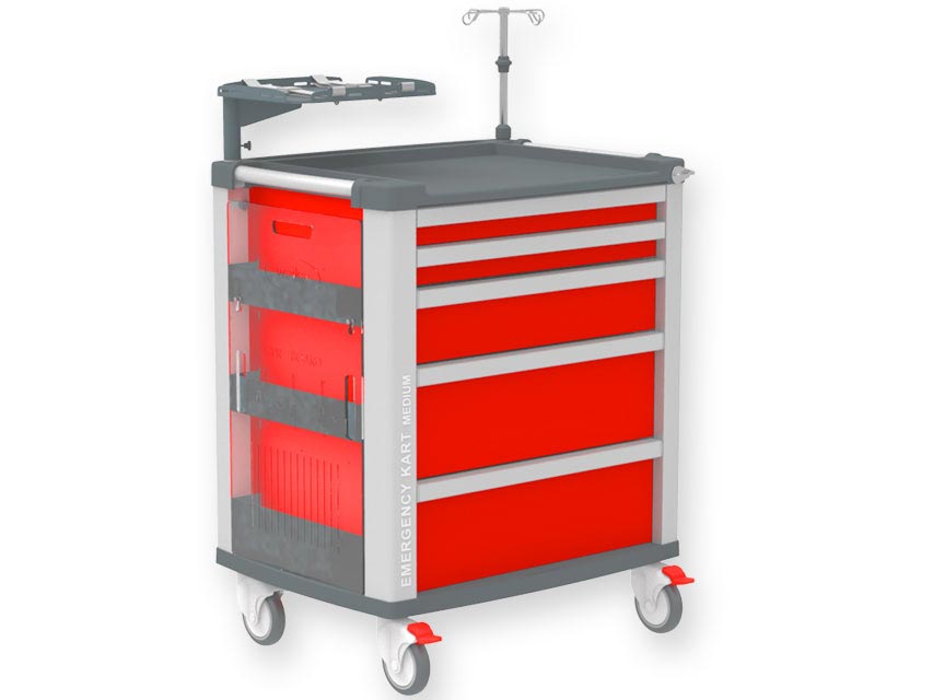 Carrinho de emergência médio Kart com 5 gavetas - vermelho