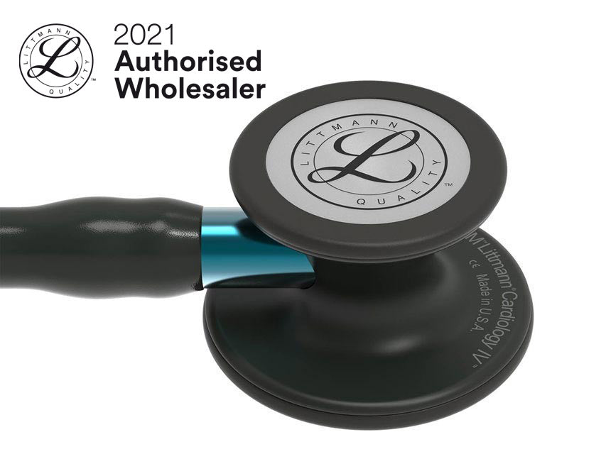 Estetoscópio Littmann Cardiology IV - 6201 - preto acabamento preto e azul