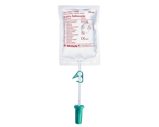Uro-Tainer Polihexanida 0,02% Saco para lavagem de cateteres permanentes 100 ml