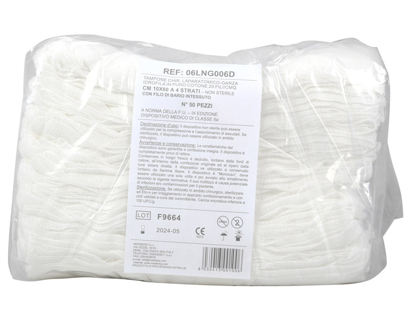 Gaze de laparotomia 4 folhas 10 × 60 cm