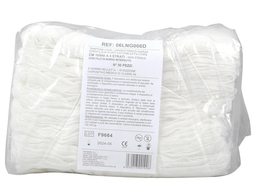 Gaze de laparotomia 4 folhas 10 × 60 cm