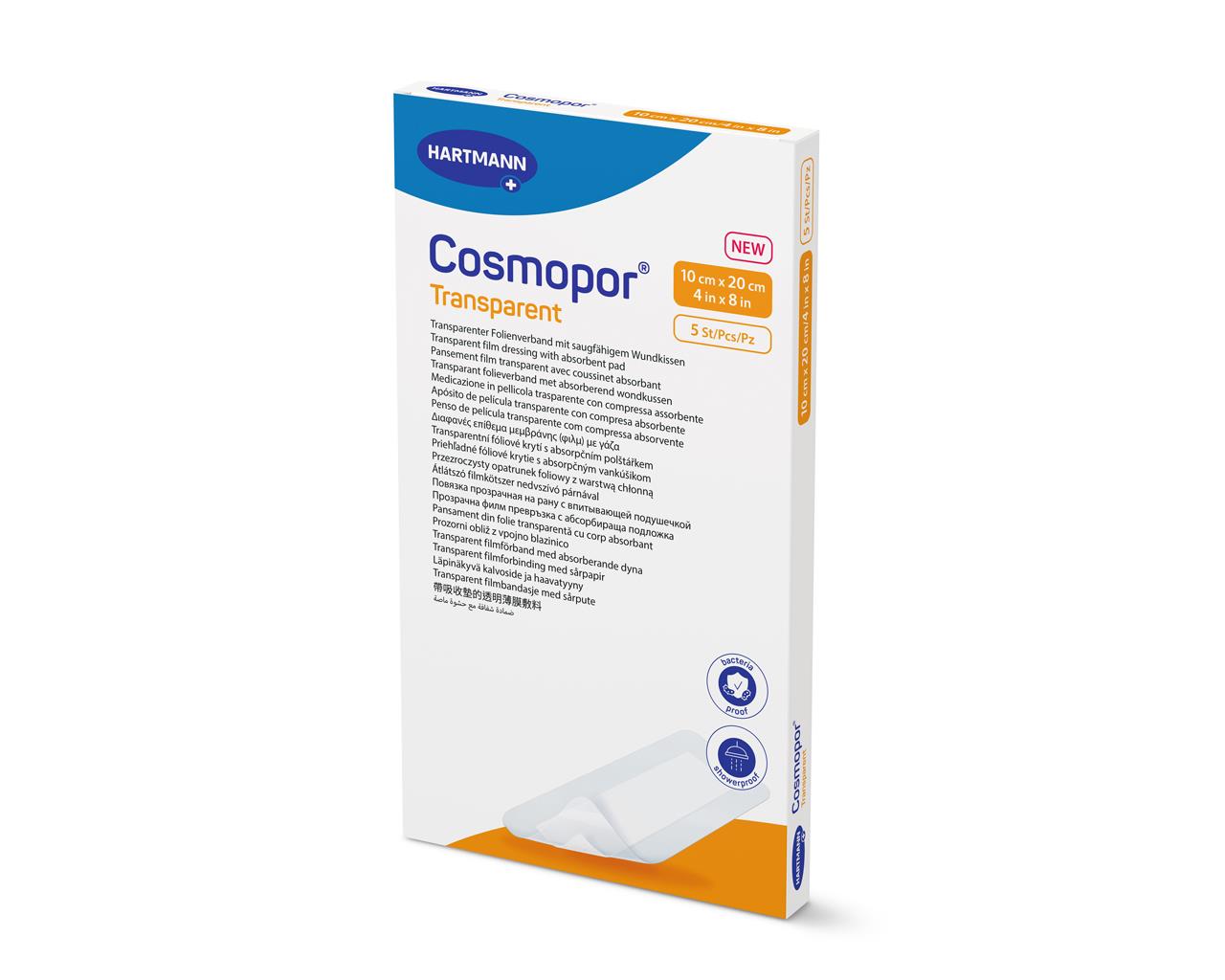 Cosmopor Transparent Medicamento adesivo transparente com tampão - 10 × 20 cm