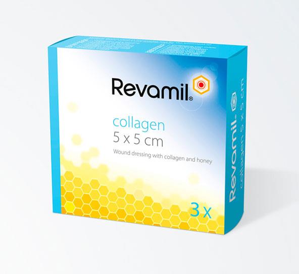 Revamil® Collagen 5×5 cm embalagem de 3 pensos