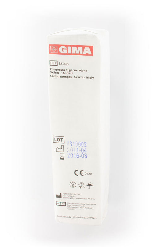 Compressas de gaze em algodão não estéreis, 16 camadas - 10 × 10 cm