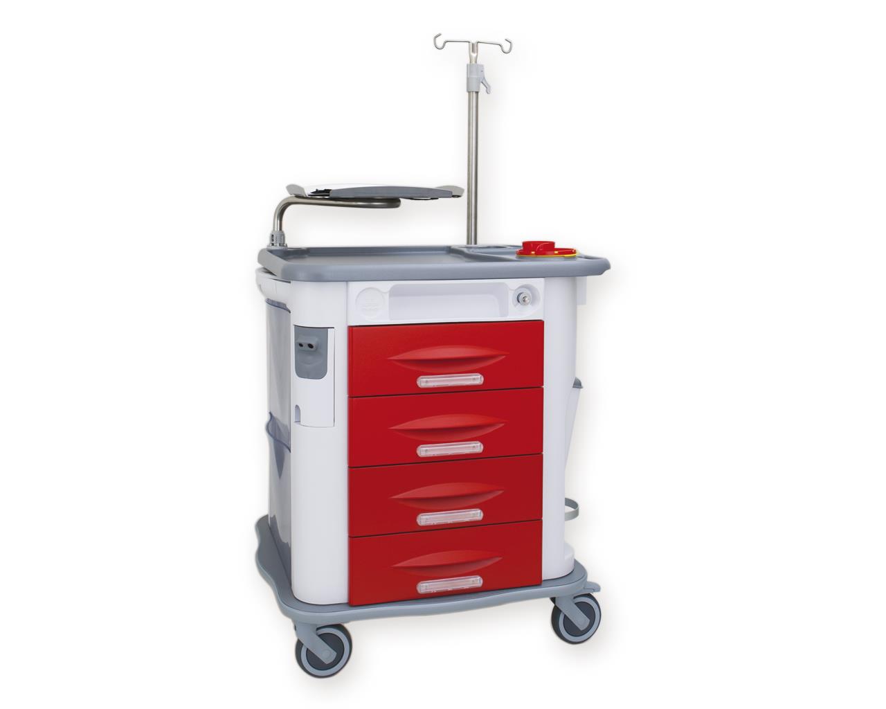 Carrinho de emergência Aurion com 4 gavetas - vermelho