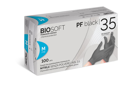 Luvas de nitrilo BIOSOFT PF BLACK 35 preto, sem pó, dedos texturizados - XL