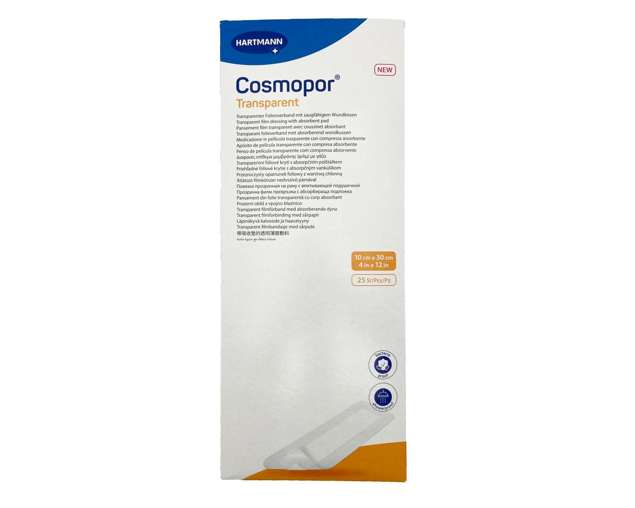 Cosmopor Transparent Medicamento adesivo transparente com tampão - 10 × 30 cm