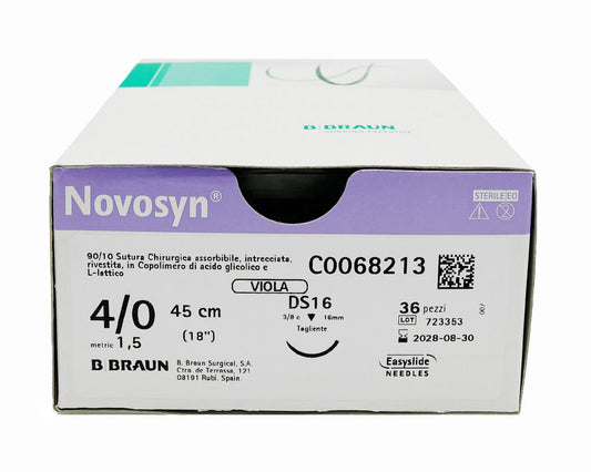 Novosyn suturas absorvíveis em poliglactina 910, agulha 3/8 de precisão de 11 mm, USP 7/0 - fio violeta de 45 cm