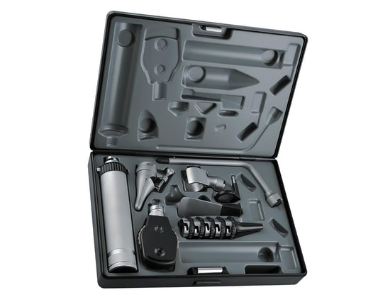 Conjunto de diagnóstico veterinário de xénon com oto cirúrgico e oftálmico- estojo de plástico