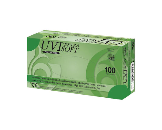 Luvas elásticas de vinil sem pó médias