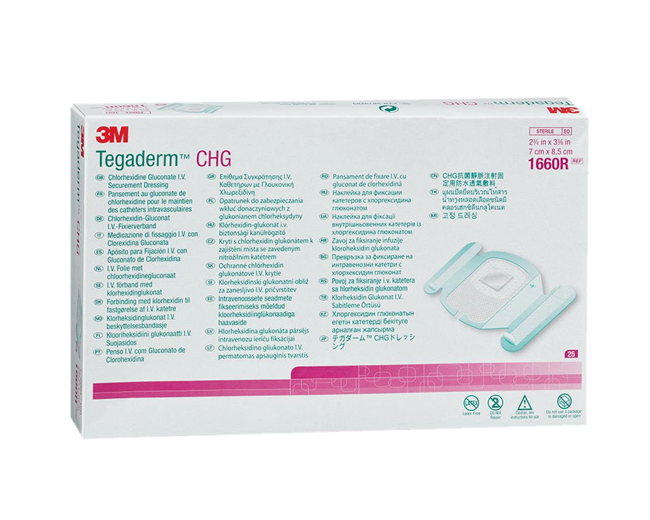 3M™ Tegaderm™ CHG 1660R Penso de fixação IV - 7 × 8,5 cm