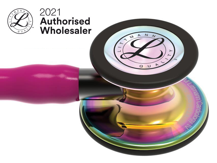 Estetoscópio Littmann Cardiology IV - 6241 - framboesa acabamentos arco-íris brilhante