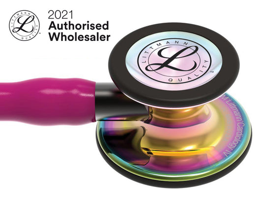 Estetoscópio Littmann Cardiology IV - 6241 - framboesa acabamentos arco-íris brilhante
