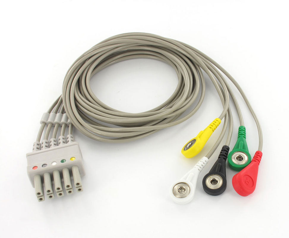 5 leade conectores snap para ecg cabo para B5 monitor - novo