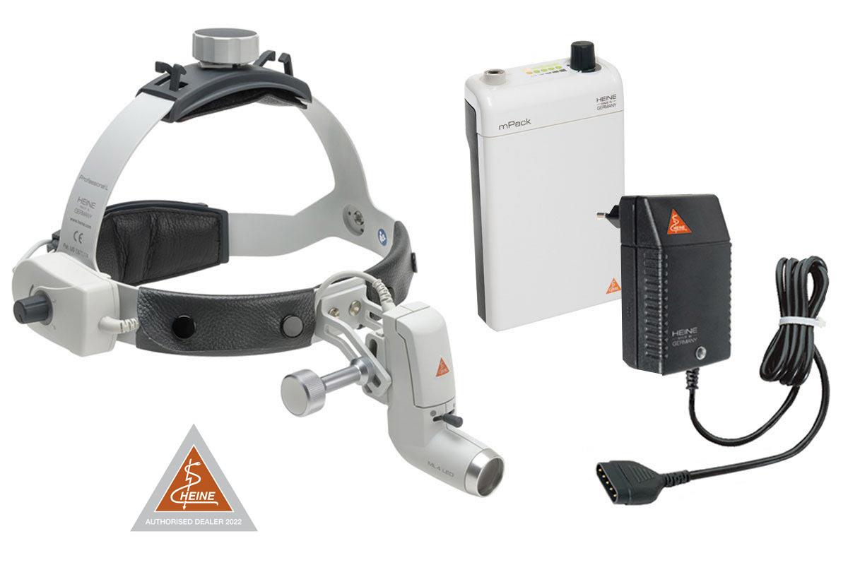 Lâmpada frontal Heine ML4 LED com mPack e adaptador de rede