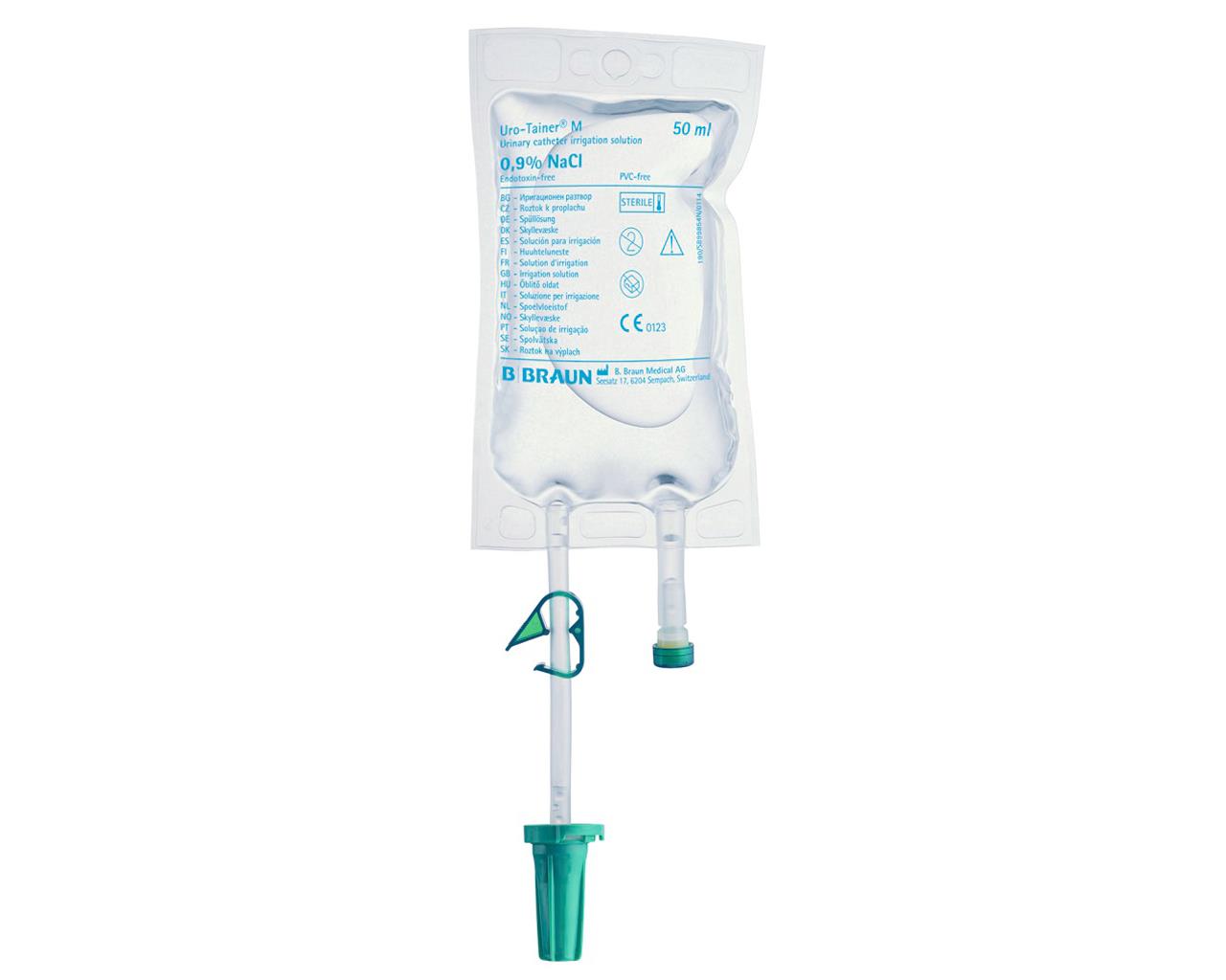 Uro-Tainer M NaCl 0,9% Saco de lavagem para cateteres permanentes 50 ml