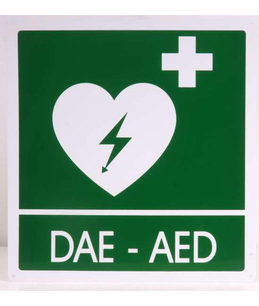 Sinalética de emergência em alumínio com texto DAE