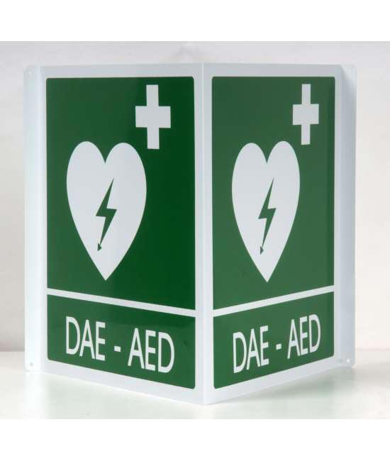 Sinalética dupla face de alumínio com texto AED